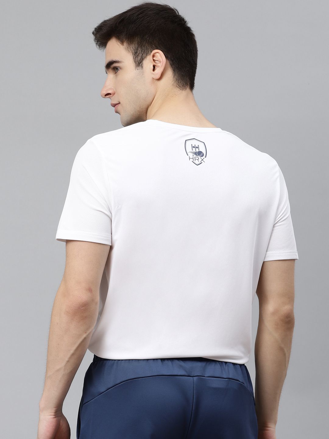 HRX by Hrithik Roshan Men White & Blue Printed Rapid-Dry Anti-Static Cricket T-shirt