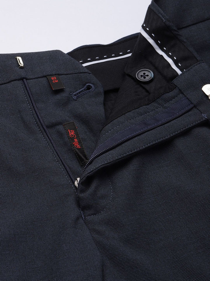 Raymond Men Navy Blue Textured Mid-Rise Slim Fit Trousers