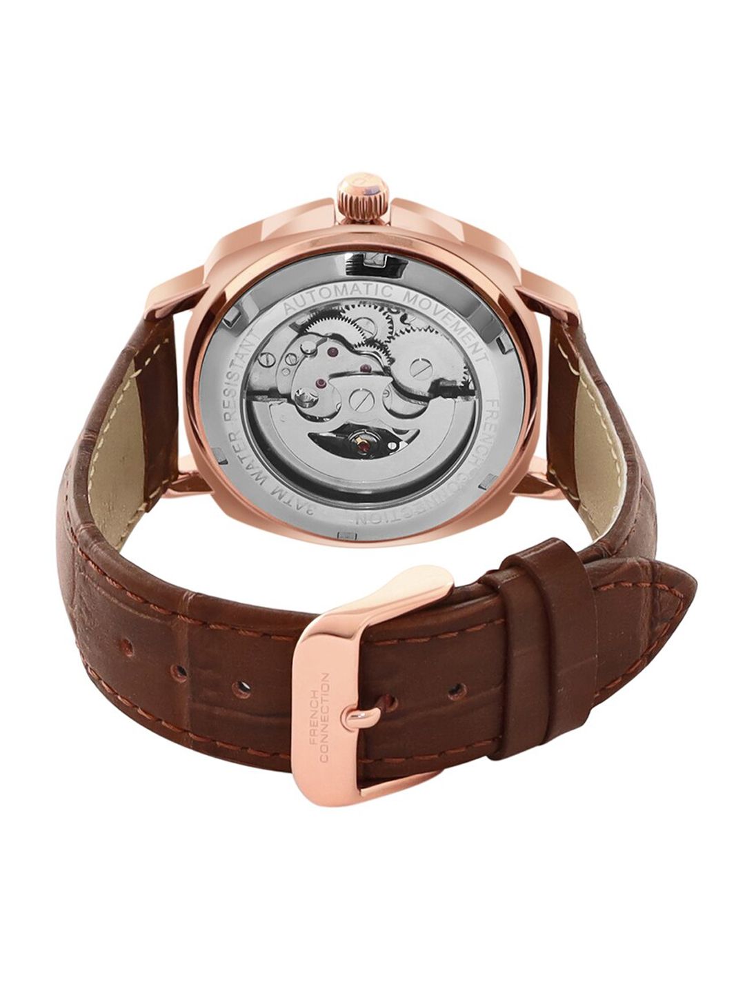 French Connection Men Brown Dial & Leather Straps Analogue Automatic Motion Powered Watch