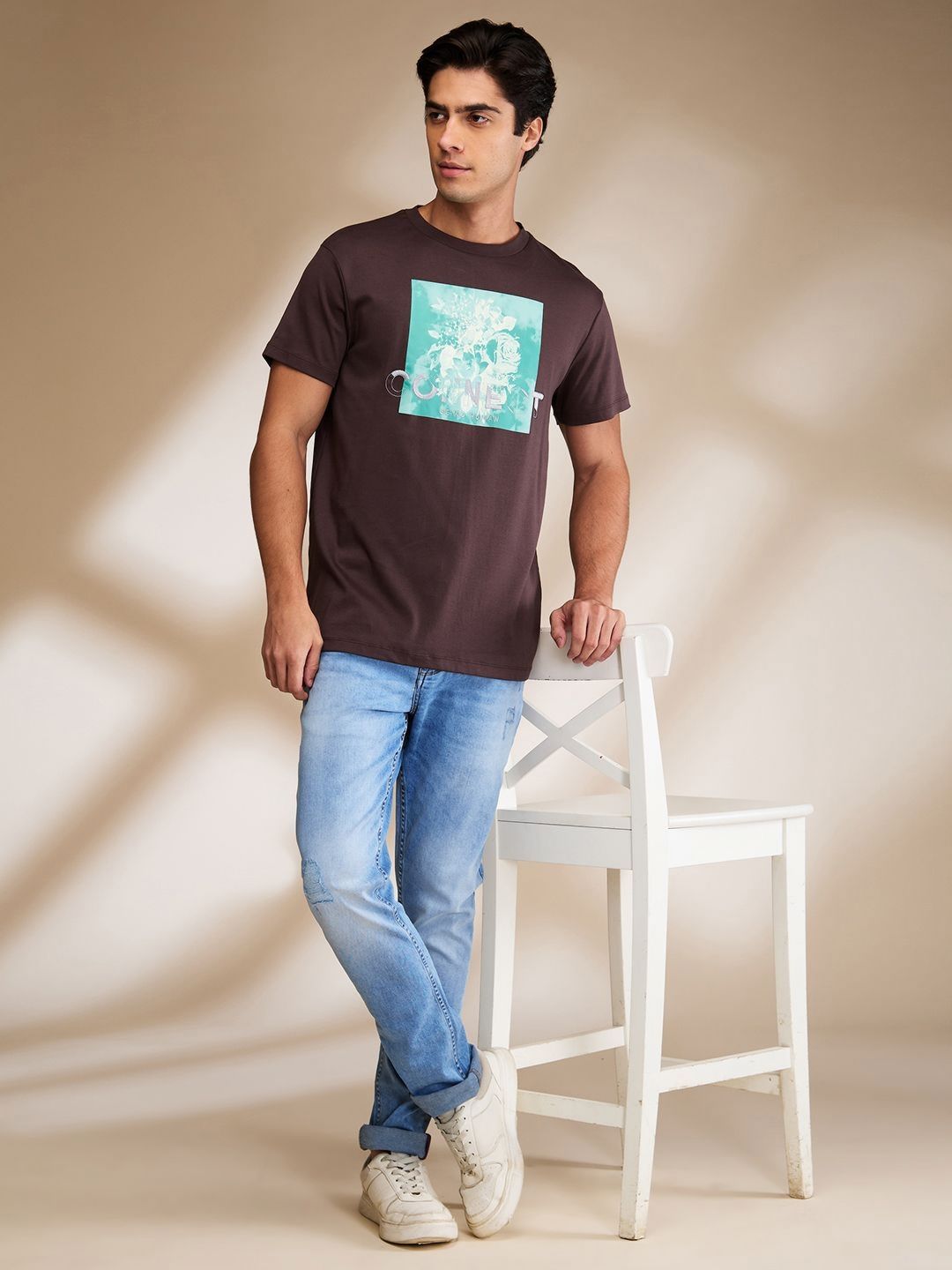 Being Human Men Floral Printed Raw Edge T-shirt