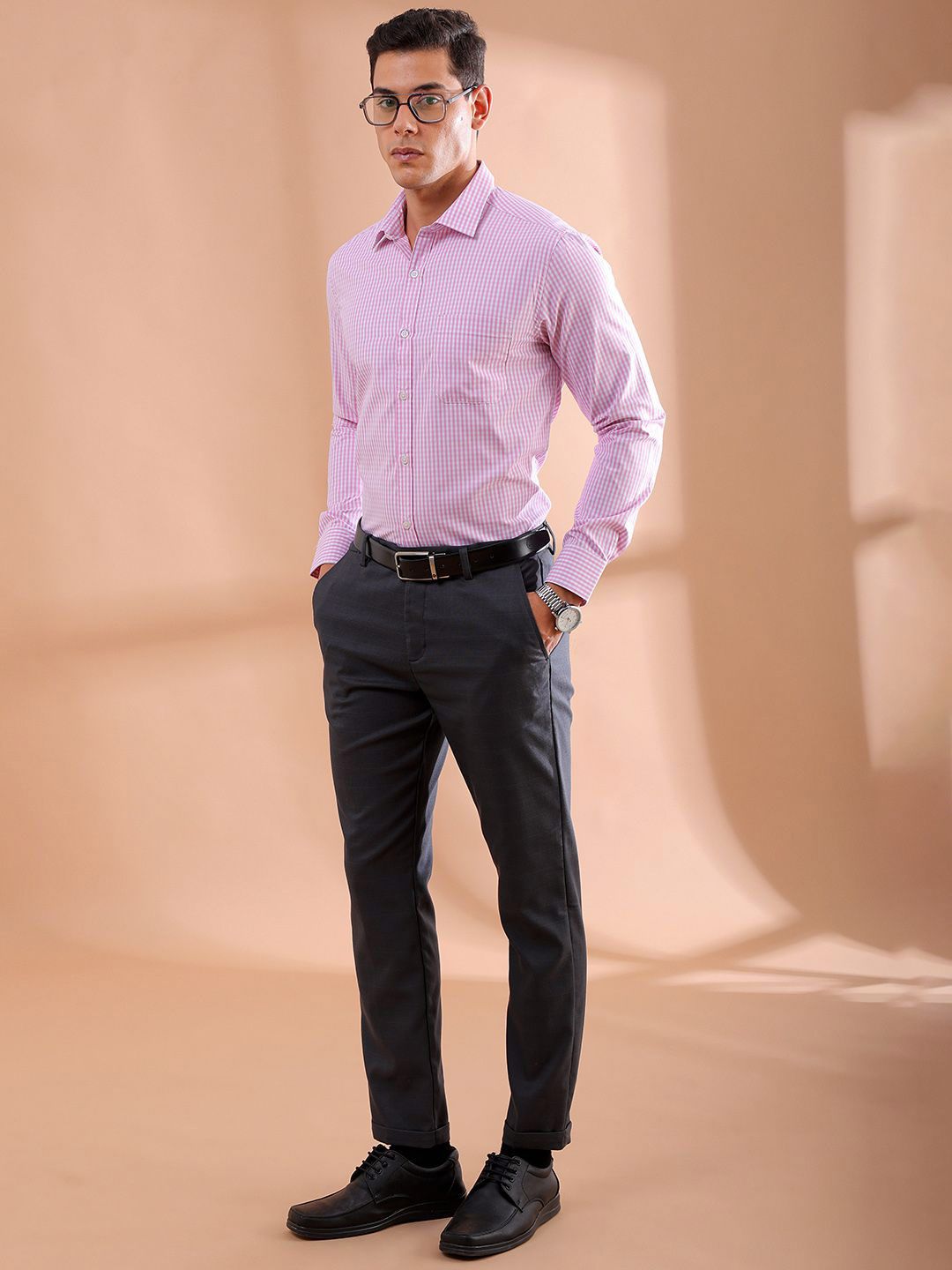 The Indian Garage Co. X Luxe Men Slim Fit Micro Checks Formal Shirt
