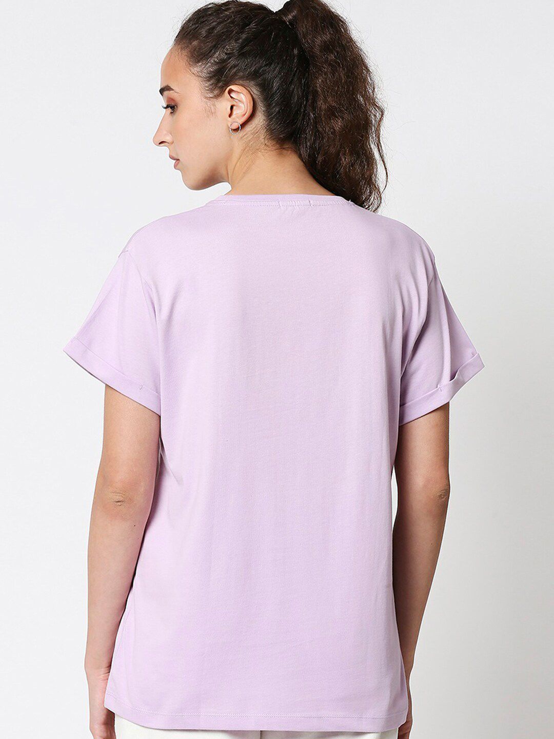 Bewakoof Women Lavender & Black Printed T-shirt