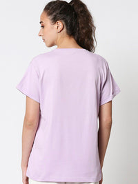 Bewakoof Women Lavender & Black Printed T-shirt