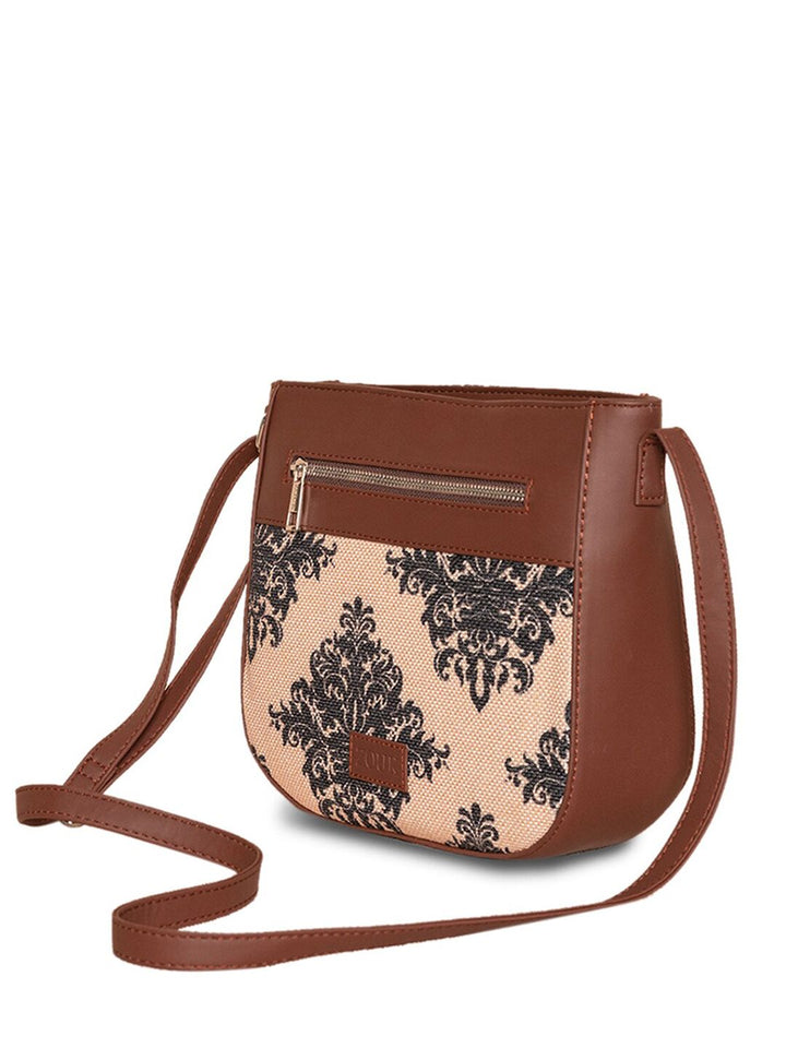 ZOUK Peach-Coloured Floral Printed Structured Sling Bag
