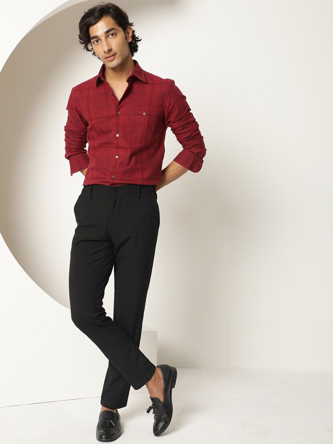 RARE RABBIT Men Gareth Checked Slim Fit Cotton Shirt