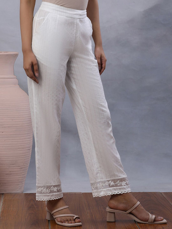 W Women Self Design Straight Fit Trouser