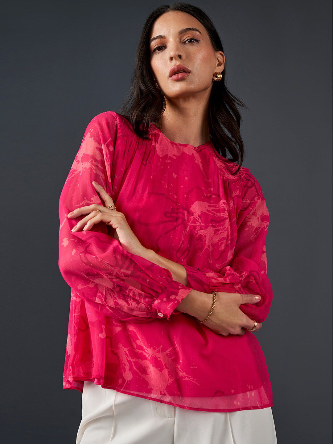 AND Floral Printed Gathered Detail Top