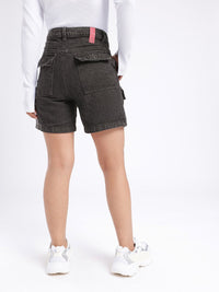 DressBerry Women Urban Vibe High-Rise Denim Cargo Shorts