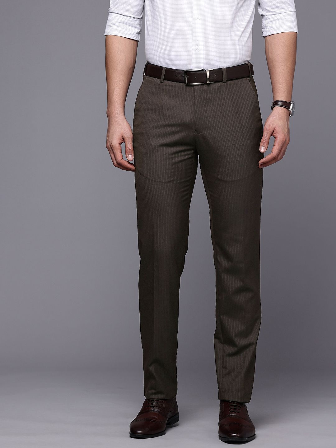 Raymond Men Striped Slim Fit Formal Trousers