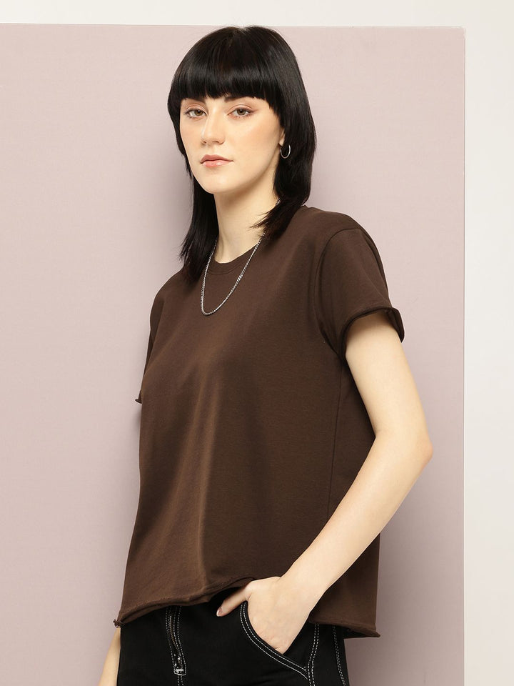 DILLINGER Women Ultra Soft Drapey Cotton Crew Neck Boxy T-Shirt