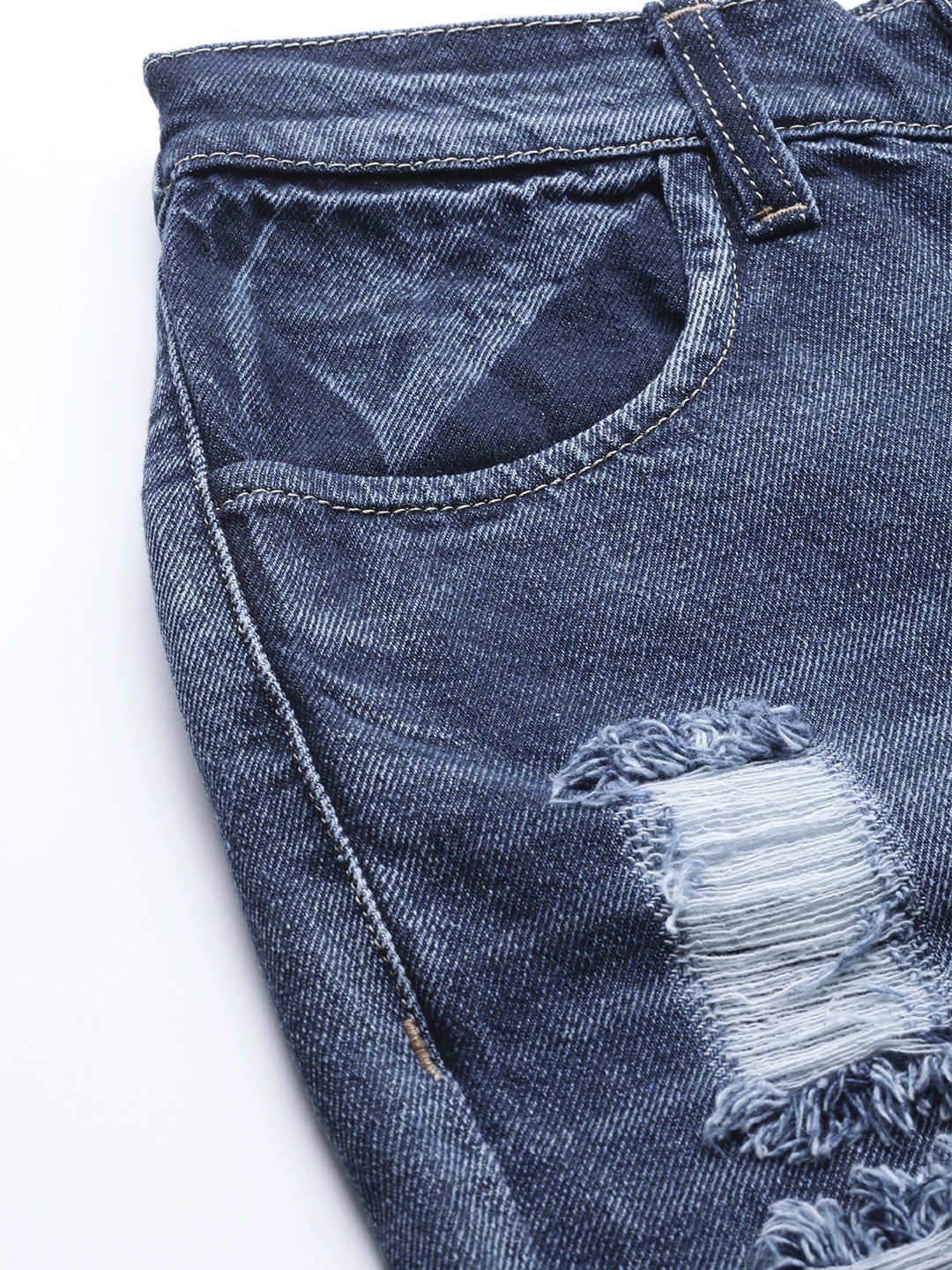 SASSAFRAS Women Blue Pure Cotton Comfort Fit High-Waist Highly Distressed Jeans