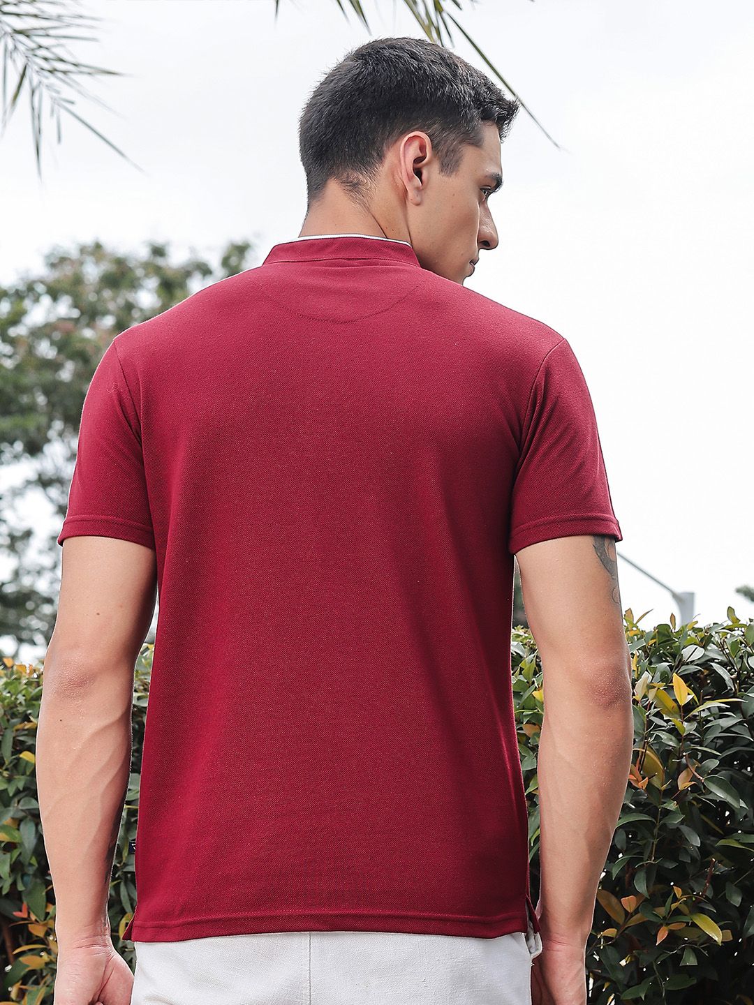 Thomas Scott Men Solid Mandarin Collar Knitted T-Shirt