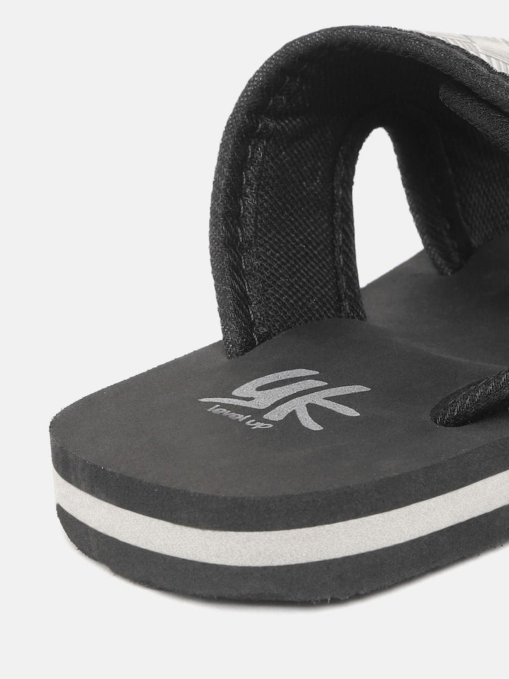 YK Boys Grey & Black Self-Design Velcro Sliders
