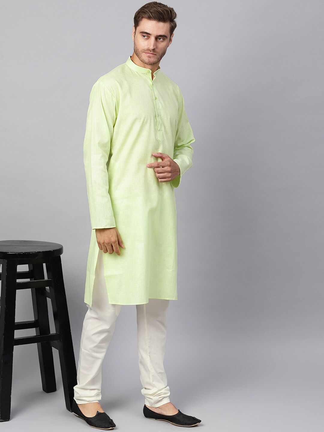 SOJANYA Mandarin Collar Straight Cotton Linen Kurta