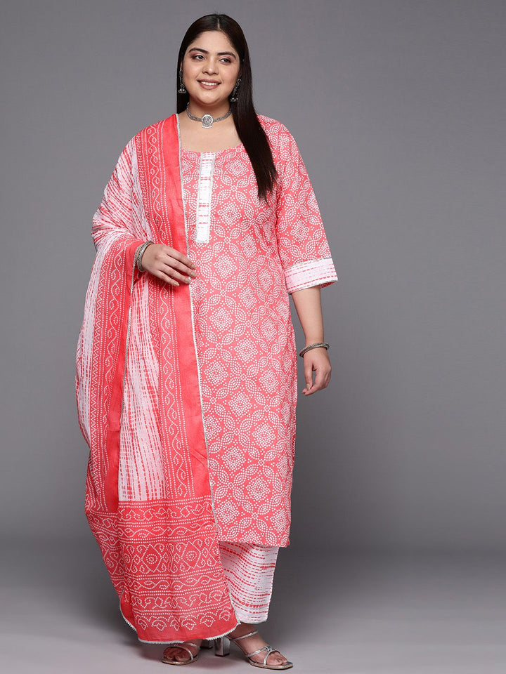 EXTRA LOVE BY LIBAS Plus Size Bandhani Printed Gotta Patti Pure Cotton Kurta Set