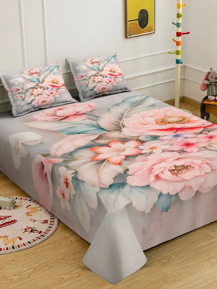 Moda Rapido X KLOTTHE Kelabu & Bunga Merah Jambu Cadar King 400 TC dengan 2 Sarung Bantal