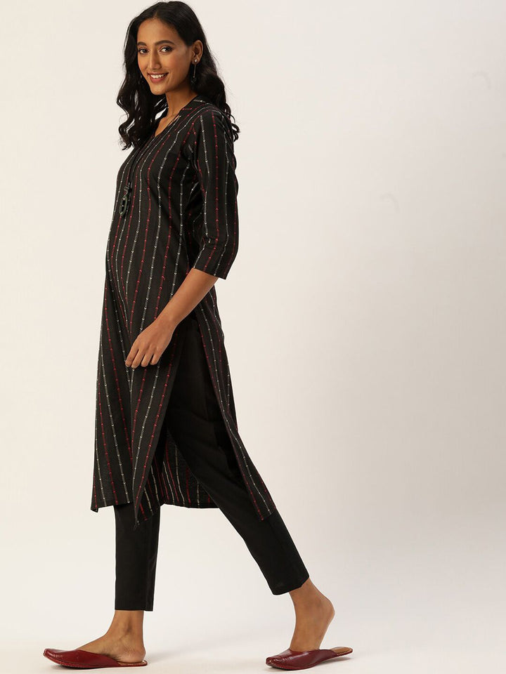KALINI Geometric Embroidered Straight Kurta with Trousers