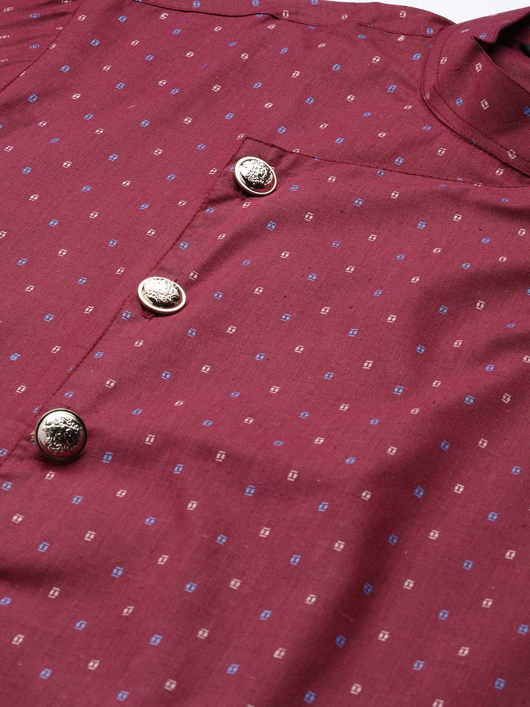 SOJANYA Men Maroon & Blue Printed Asymmetric Angrakha Kurta