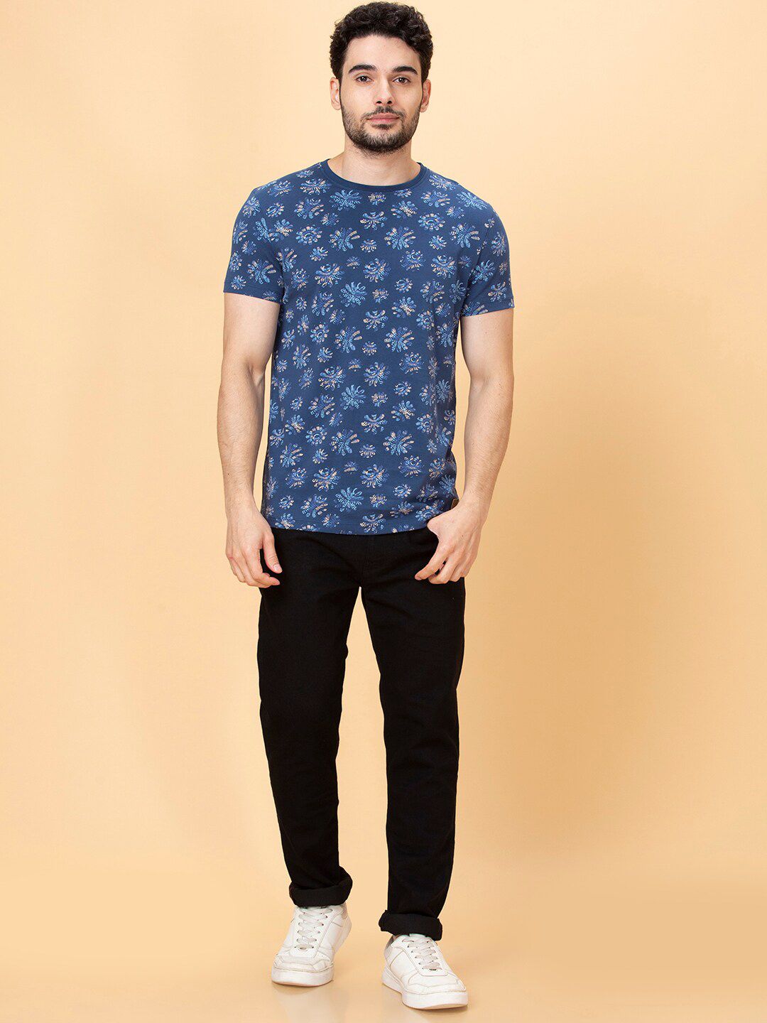 Being Human Pure Cotton Floral Printed Round Neck Casual T-shirt
