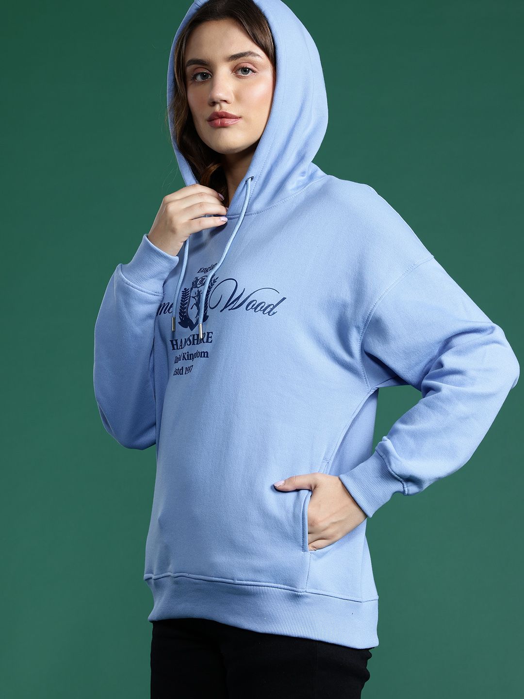 DressBerry Printed Hooded Drop-Shoulder Sleeves Sweatshirt