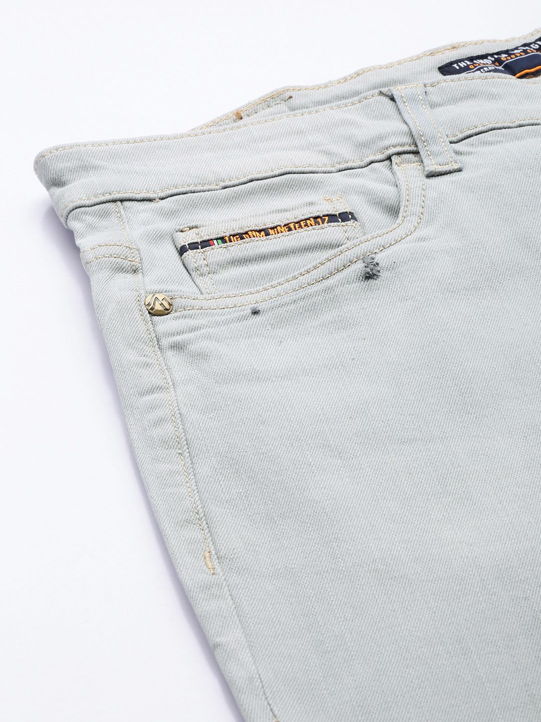 The Indian Garage Co Men Grey Slim Fit Slash Knee Stretchable Heavy Fade Stretchable Jeans