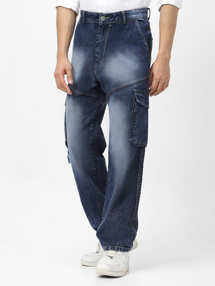 Urbano Fashion Men Loose Relaxed Fit Heavy Fade Jeans With 7 Pockets Non-Stretchable