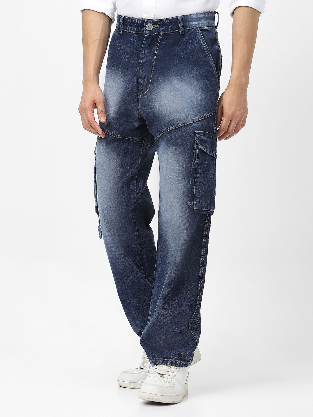 Urbano Fashion Men Loose Relaxed Fit Heavy Fade Jeans With 7 Pockets Non-Stretchable