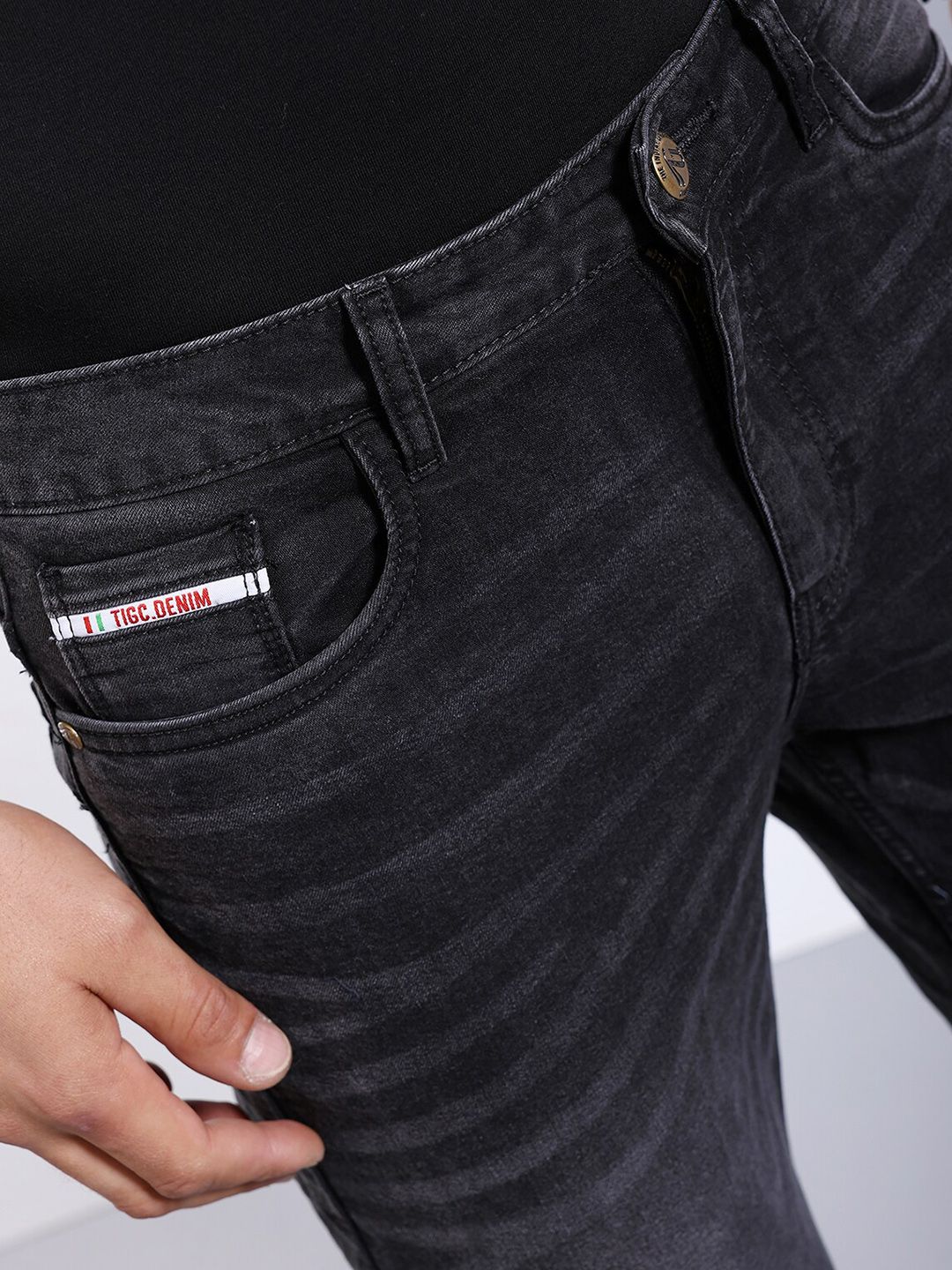 The Indian Garage Co Men Black Mid-Rise Slim Fit Clean Look Light Fade Stretchable Jeans