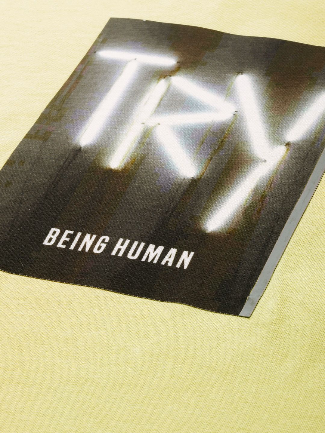 Being Human Clothing Men Yellow Brand Logo Printed Round Neck Pure Cotton T-shirt