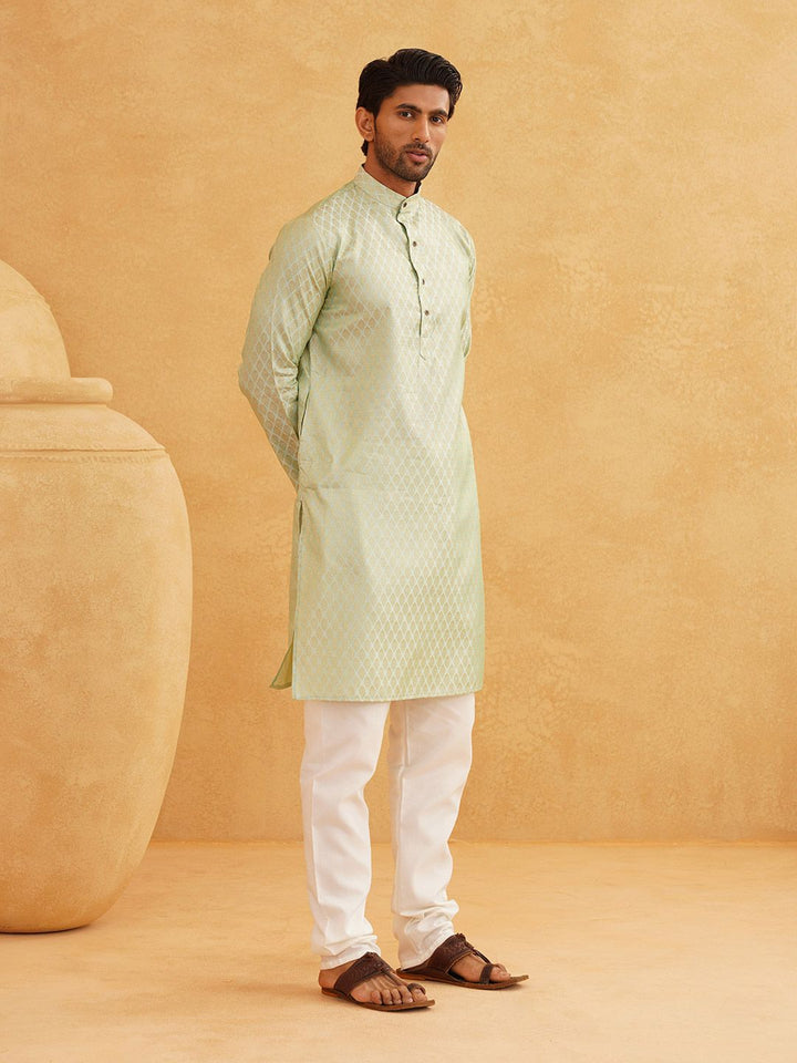 SOJANYA Floral Woven Design Mandarin Collar Kurta with Churidar