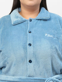 KLOTTHE Plus Size Long Sleeve Woolen Bath Robe With Belt