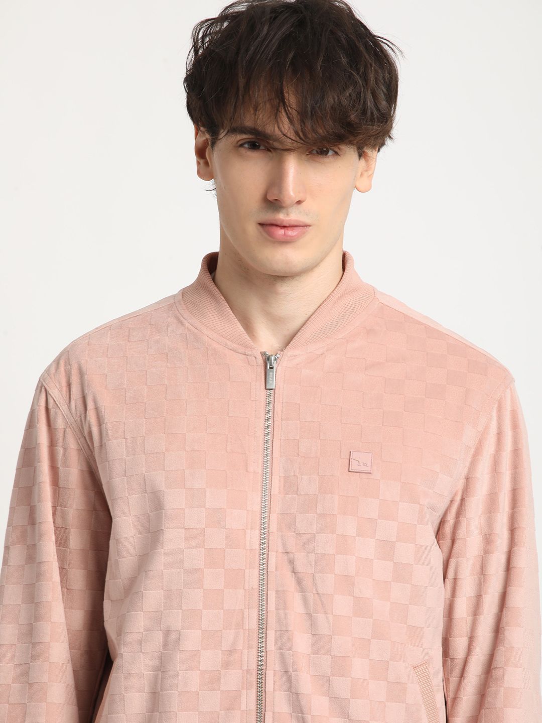 THE BEAR HOUSE Self Design Stand Collar Windcheater Bomber Jacket