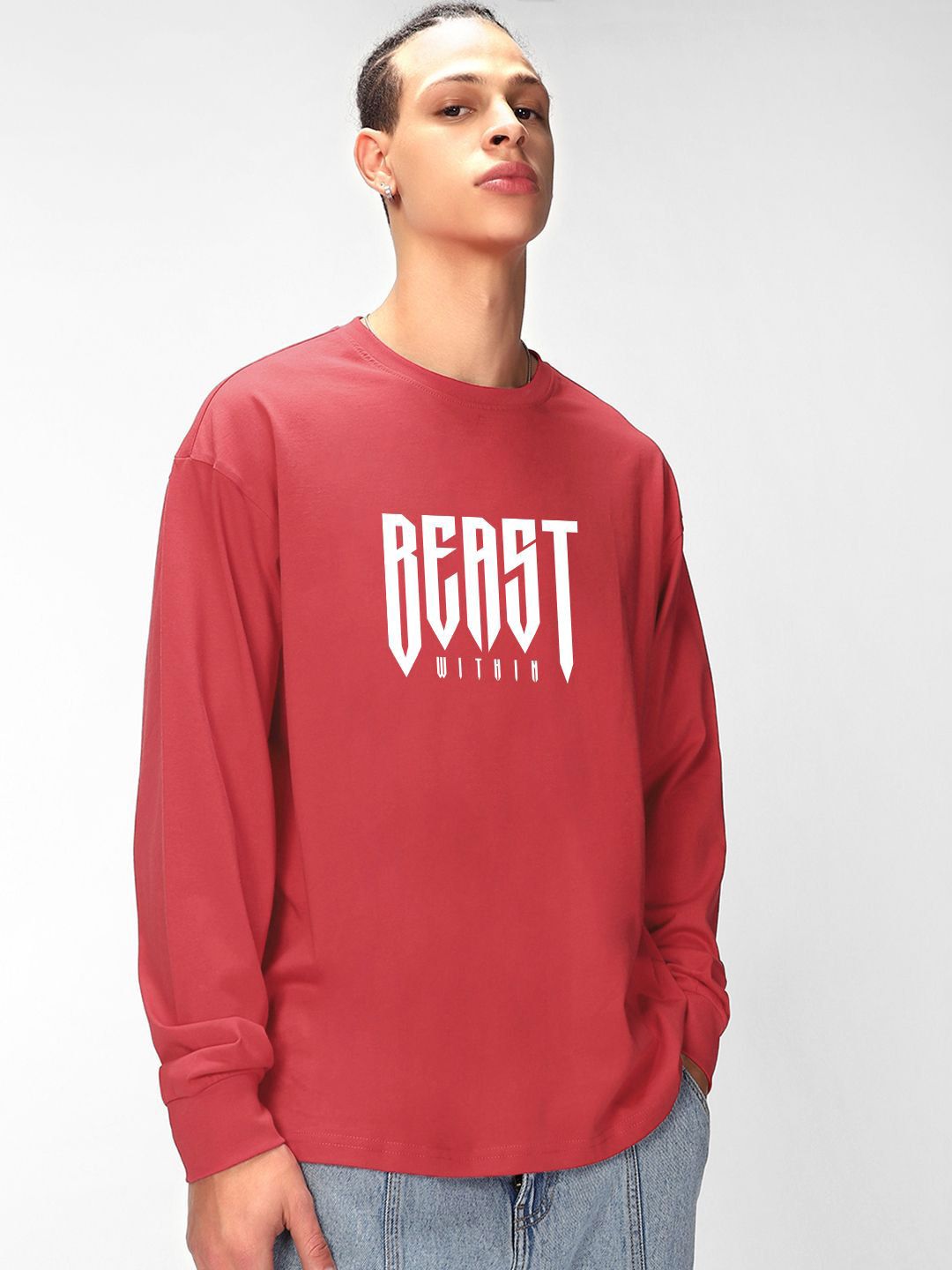Bewakoof Men Typography Printed Round Neck Pure Cotton Oversized T-shirt