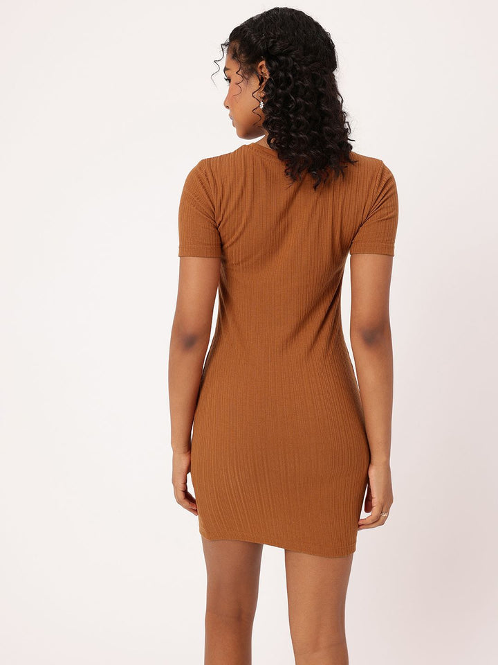 DressBerry Core Minimalistic Cut-Out Rib Knit Bodycon Dress