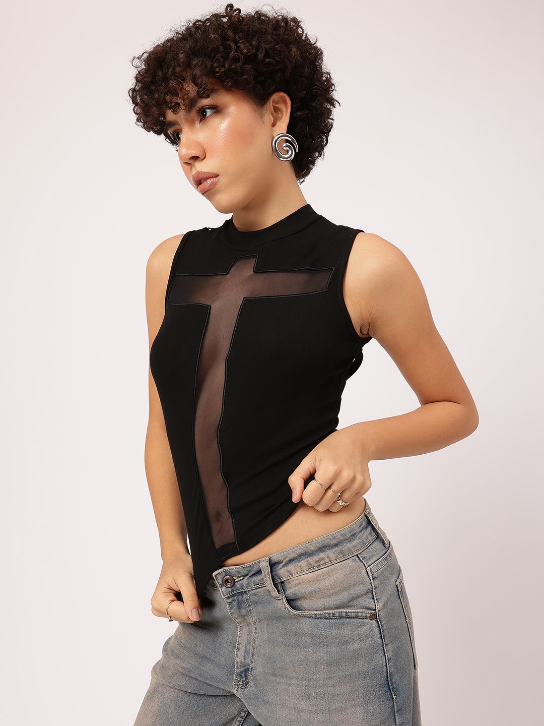 DressBerry Daring See-through Edge Ribbon Whisper Fitted Top