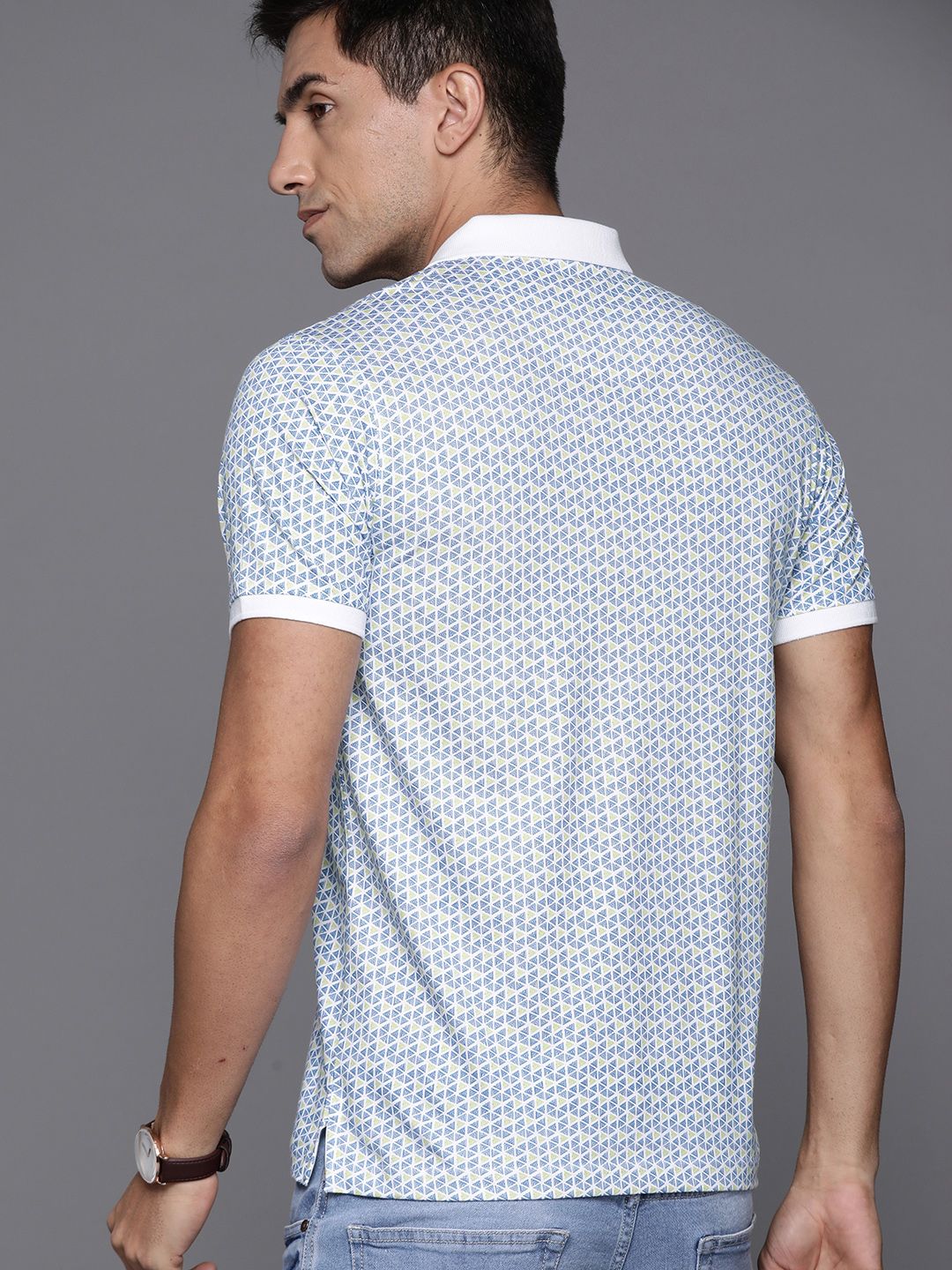 Raymond Men Blue & White Printed Polo Collar T-shirt