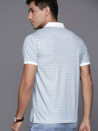 Raymond Men Blue & White Printed Polo Collar T-shirt