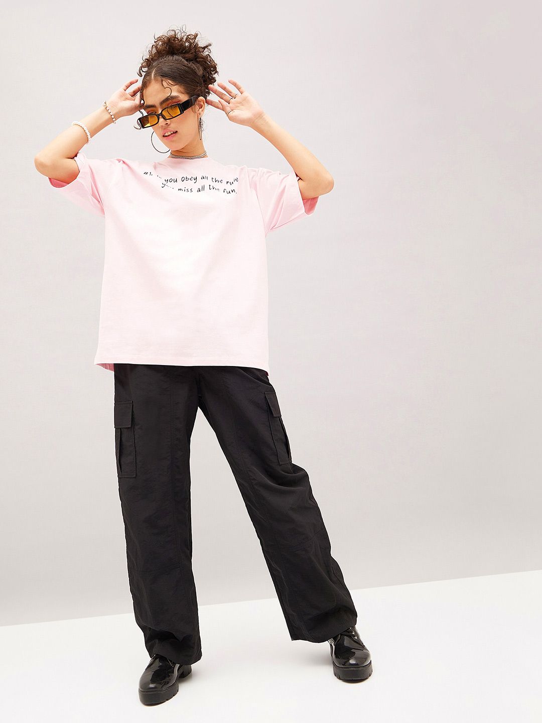 SASSAFRAS Typography Printed Pure Cotton Oversized T-shirt