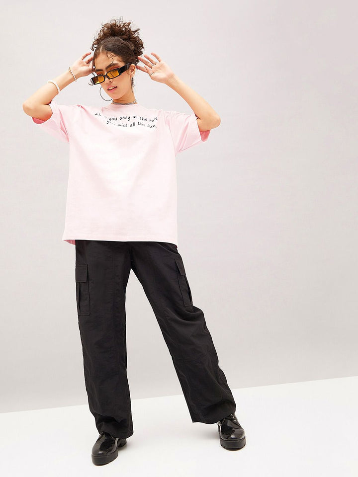 SASSAFRAS Typography Printed Pure Cotton Oversized T-shirt