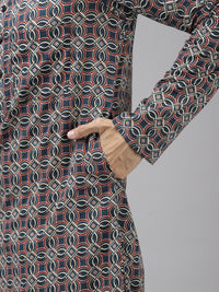 See Designs Men Navy Blue Printed Pure Cotton Kurta with Trousers