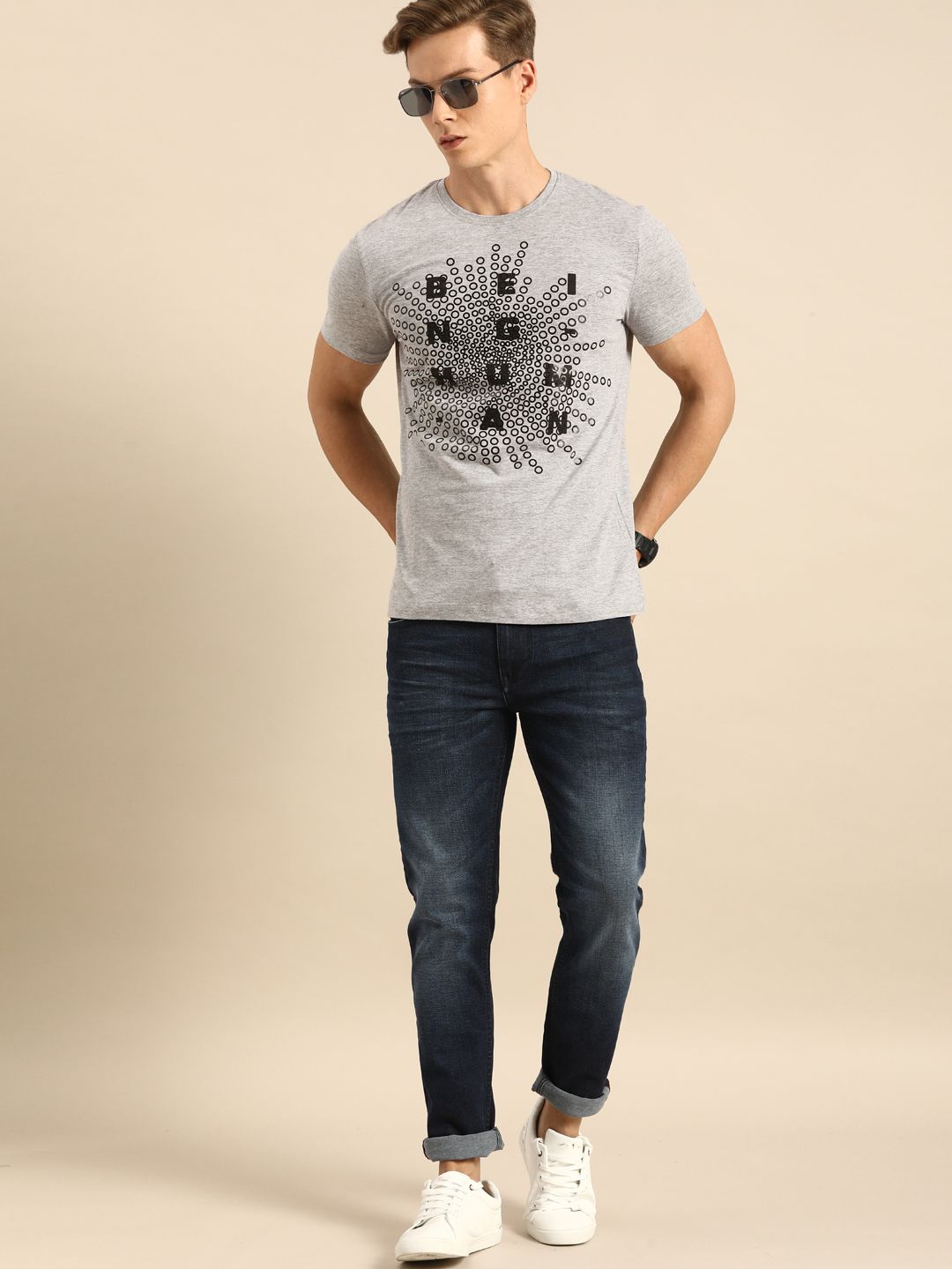 Being Human Men Grey Printed Round Neck T-shirt