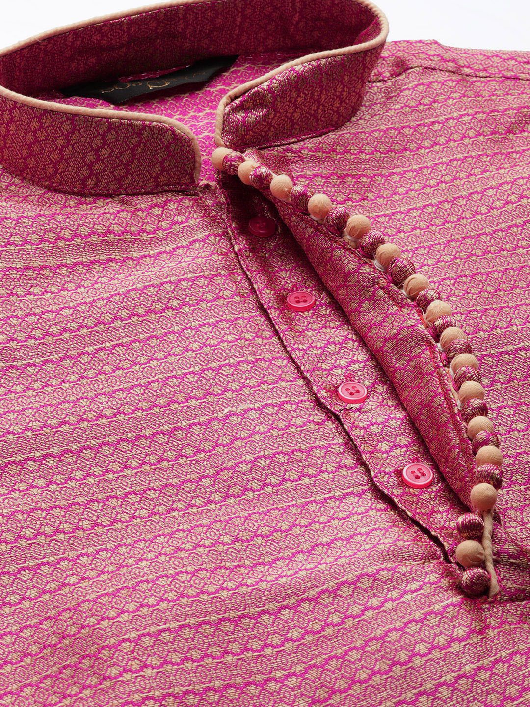 SOJANYA Men Pink & Golden Woven Design Straight Kurta