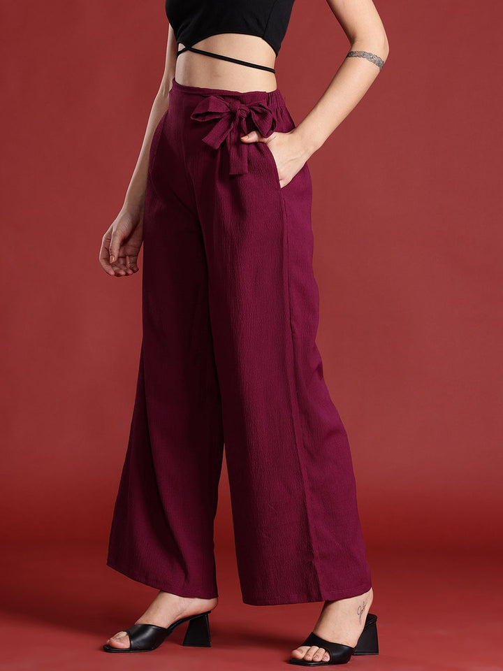 all about you Women Textured Pleated Tie-Up Detail Trousers