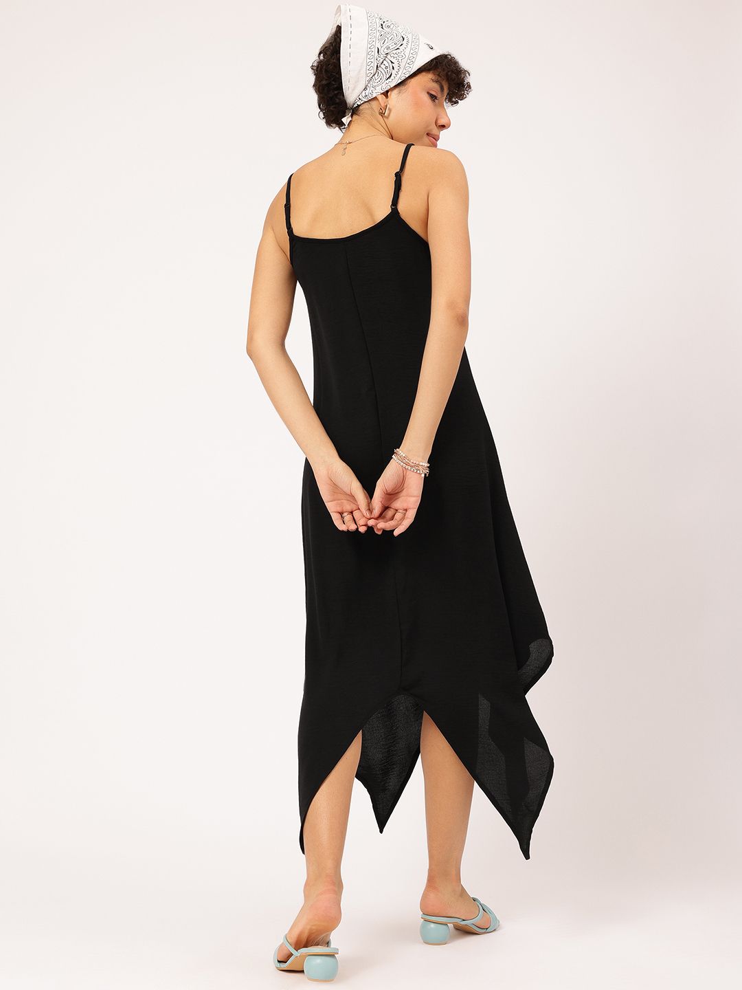 DressBerry Crinkled Asymmetric Hem A-Line Midi Dress