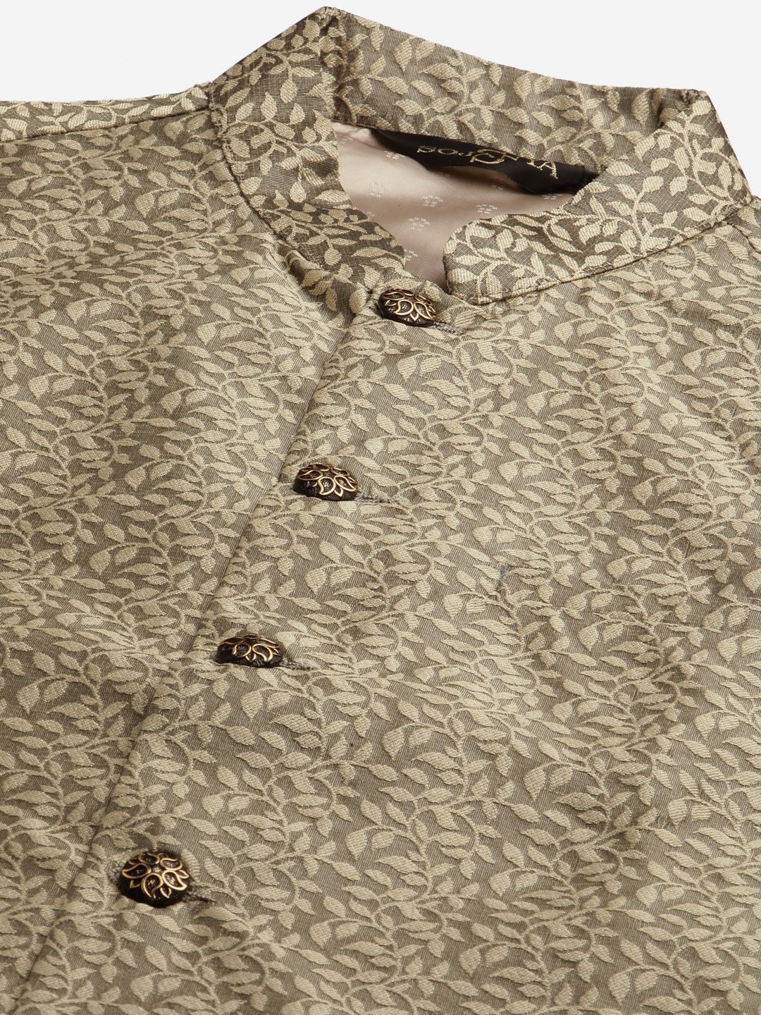 SOJANYA Kurta Rekaan Tenun Motif Etnik Merah & Beige Lelaki dengan Jaket Churidar & Nehru