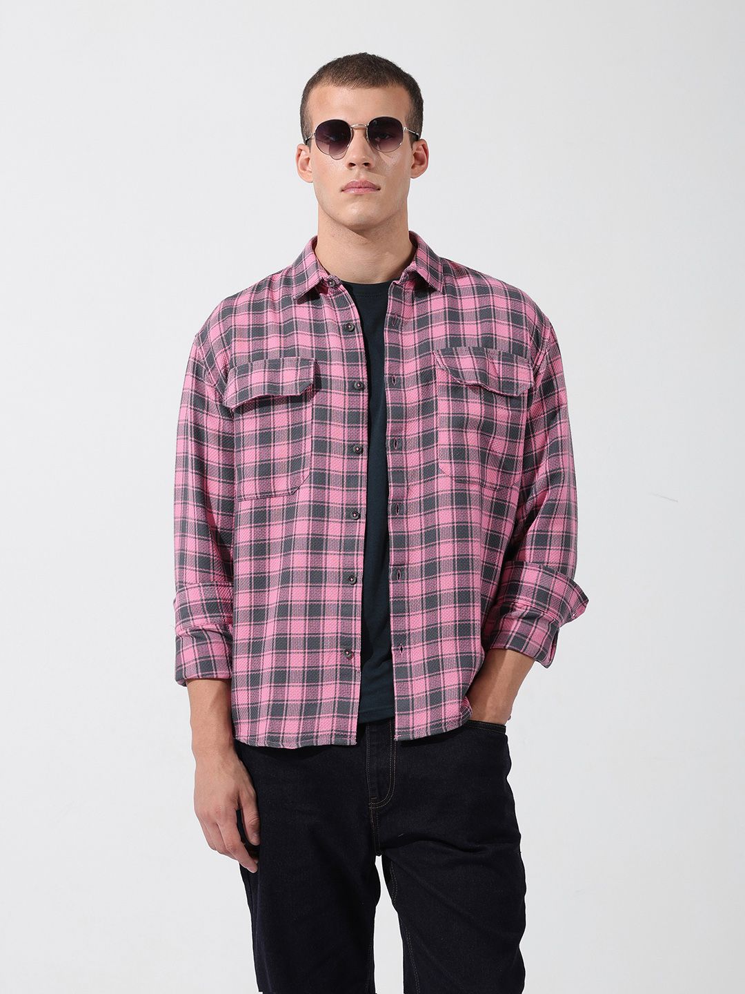 The Indian Garage Co Men Relaxed Fit Checkered Dobby Casual Shirt