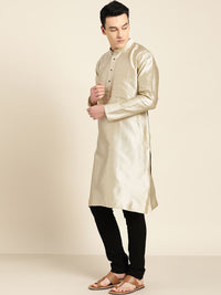 SOJANYA Men Beige Woven Design Straight Kurta