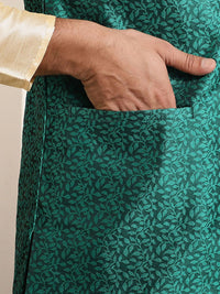 SOJANYA Men Golden & Green Kurta with Churidar And Nehru Jacket