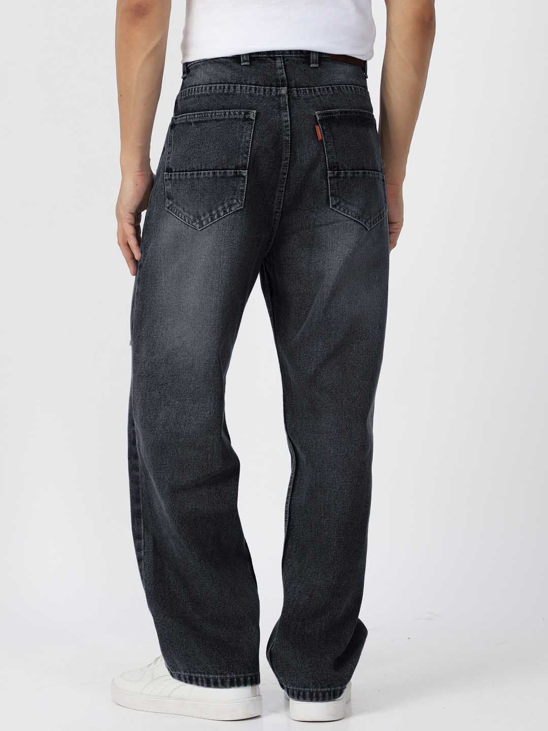 Urbano Fashion Men Pure Cotton Loose Relaxed Fit Slash Knee Heavy Fade Jeans