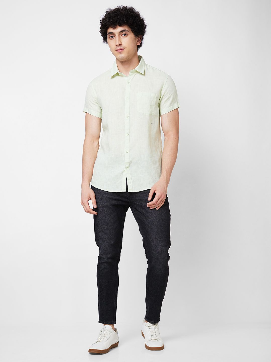 SPYKAR Spread Collar Short Sleeves Linen Casual Shirt